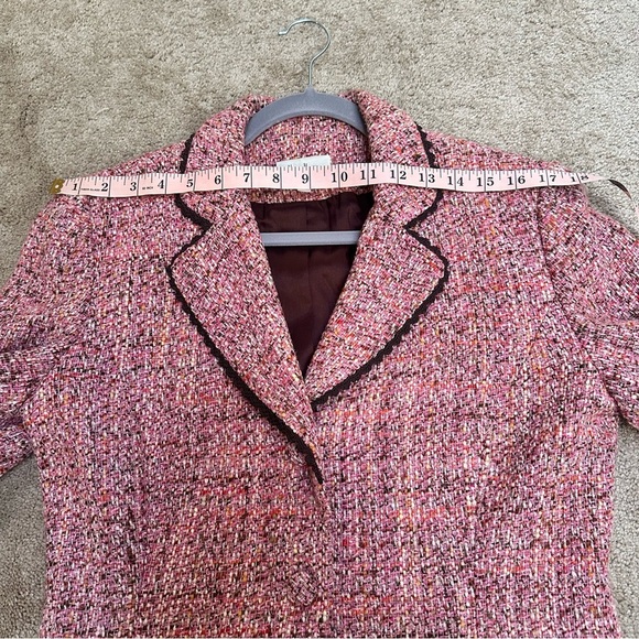 Neiman Marcus Wool Blend Pink Tweed Blazer Brown Lining Sz 8 Office Career - Picture 10 of 10